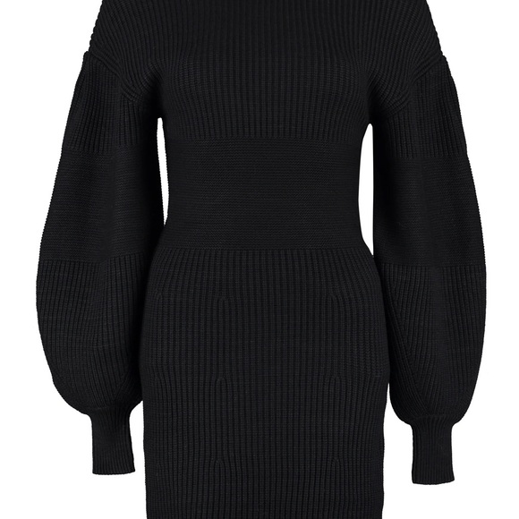 STAUD Sweater Dress Marylebone Black Knit Mini Small Fall Balloon Sleeve, Size S - Picture 2 of 11